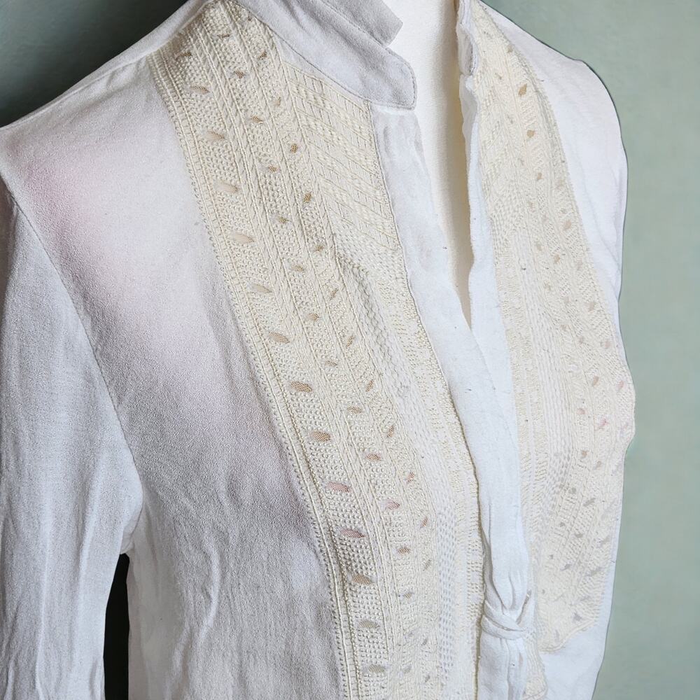 Anthropologie / Leifsdottir White Embroidered Bib-Front Blouse – Women Size 2 - Picture 4 of 9
